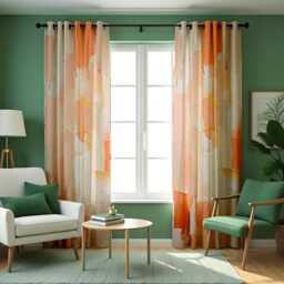 Abstract Orange Curtains, Modern Art Print Drapes in Warm Peach & Terracotta Tones, Made To Measure Window Panels, Custom Eyelet Curtains - thumbnail 4