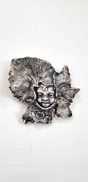 Baby Face Green Man With Ornate Leaves Wall Plaque - image 1