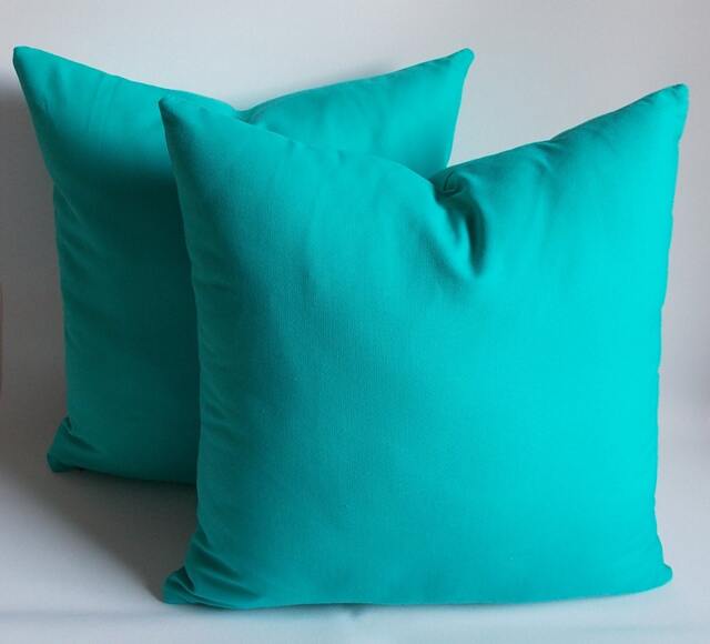 Turquoise Cotton Canvas Pillow Cover Set 20x20 Decorative Throw - image 1