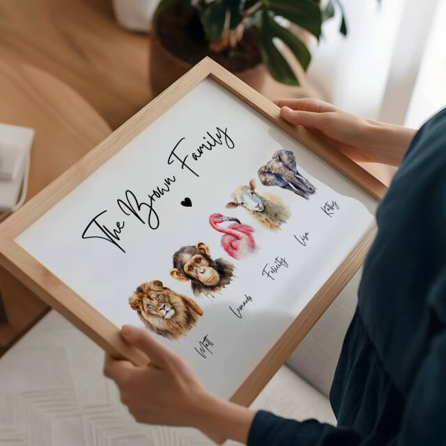 Personalised Animal Family Print Framed, Sign, Name Gift, Personalities, Gifts, Favorite Animal, New Home - image 1