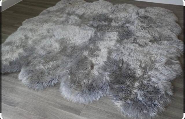 Huge Sheepskin Rug . 8 Skin Silver Grey, , Light Grey Luxury Rug, Genuine Sofa Cover, Bed Cover , Large - image 1