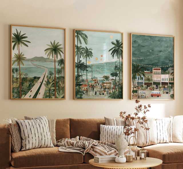 Penang Malaysia Poster Set Of 3, Vintage Travel Illustration Wall Art, Tropical City Prints, Retro Style - image 1