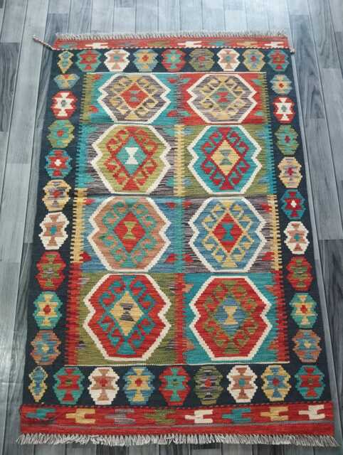 Multicolour Kilim Rug, Handmade Artisan Afghan Turkish Persian Navajo Scandinavian Bohemian Flatweave Natural Wool Rug 157x104 cm - image 1