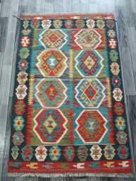 Multicolour Kilim Rug, Handmade Artisan Afghan Turkish Persian Navajo Scandinavian Bohemian Flatweave Natural Wool Rug 157x104 cm - thumbnail 1