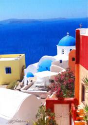 Oia Santorini View 2 Canvas Paper A3 Print Greek Islands Paintings - thumbnail 1