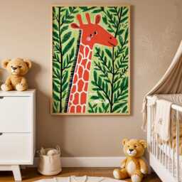 Giraffe Jungle Nursery Art Print, Kids Wall Art, Safari Animal Poster, Bright Green & Orange Playroom Decor - thumbnail 2