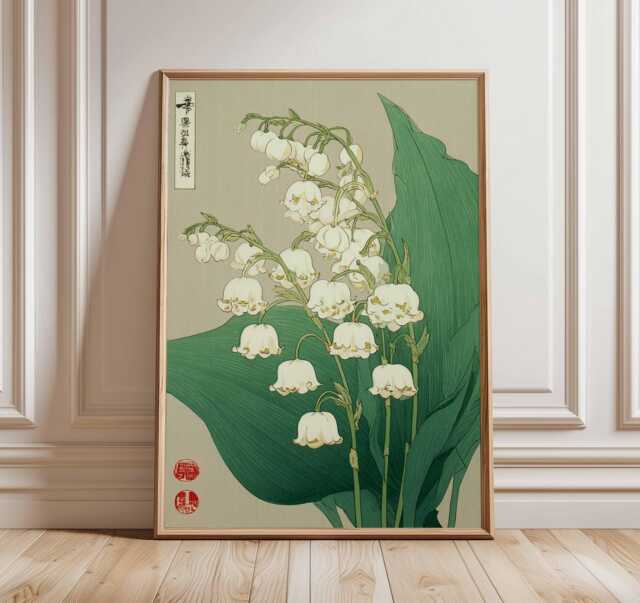 Japanese Lily Of The Valley Wall Art Print, Botanical Flower Poster, Asian Style Floral Illustration, Nature Inspired Home Decor - image 1