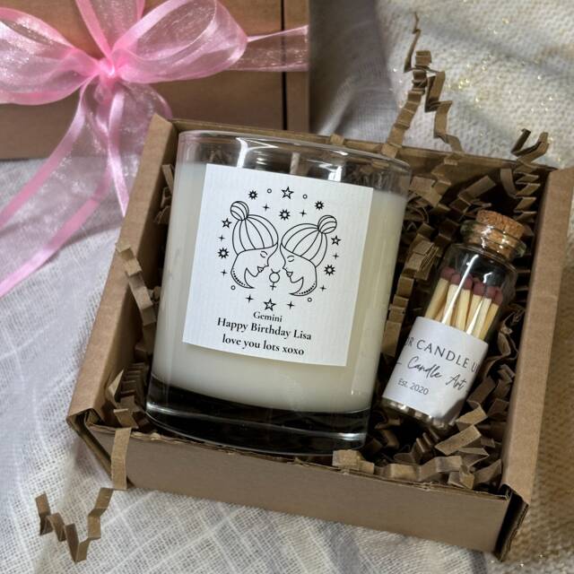 Personalised Zodiac Candle Gemini Birthday Gift With Matches - image 1