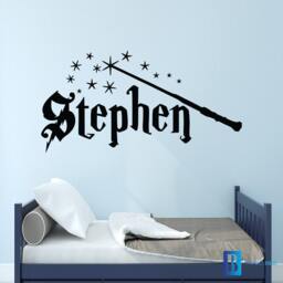 Personalise Name Wand Wizard Cool Kids Matt Vinyl Wall Art Decal Sticker - thumbnail 1