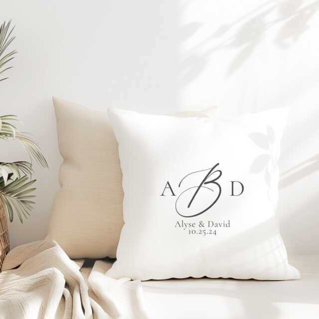 Personalized Monogram Pillow Cover, Wedding Anniversary Gift Ideas, Neutral Home Decor, Custom Bedding - image 1