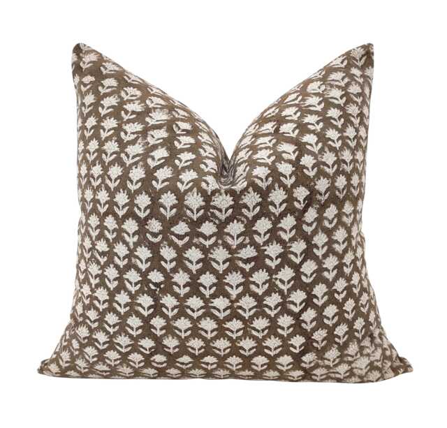 Floral Block Print Pillow Cover Brown Cotton Farmhouse Decor - image 1