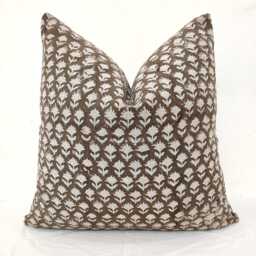 Floral Block Print Pillow Cover Brown Cotton Farmhouse Decor - thumbnail 4
