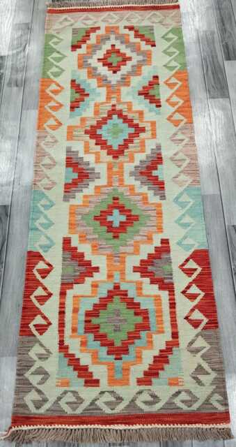 Classic Runner Rug, Handmade Artisan Afghan Turkish Scandinavian Navajo Bohemian Wool Flatweave Multicolour Kilim Rug 196x70 cm - image 1