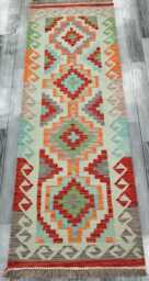 Classic Runner Rug, Handmade Artisan Afghan Turkish Scandinavian Navajo Bohemian Wool Flatweave Multicolour Kilim Rug 196x70 cm - thumbnail 1
