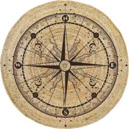 Handmade Jute Round Area Rug Nautical Compass Design, Rustic Boho Decor - thumbnail 2