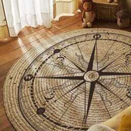 Handmade Jute Round Area Rug Nautical Compass Design, Rustic Boho Decor - thumbnail 3