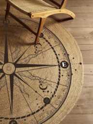 Handmade Jute Round Area Rug Nautical Compass Design, Rustic Boho Decor