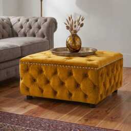 Hand Crafted Chesterfield Plush Velvet Footstool With Silver Studs - Black Feet Footrest, Coffee Table - thumbnail 2