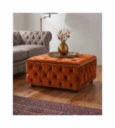 Hand Crafted Chesterfield Plush Velvet Footstool With Silver Studs - Black Feet Footrest, Coffee Table - thumbnail 1