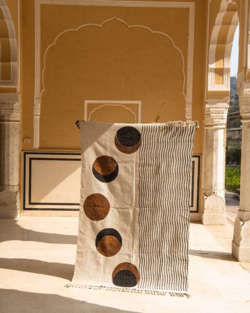 Handmade Moon Phase Cotton Rug Boho Hand-Block Printed Dhurrie - 4x6Ft - image 1