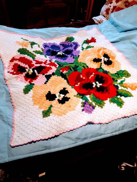 Handmade Crochet Pansy Blanket - image 1