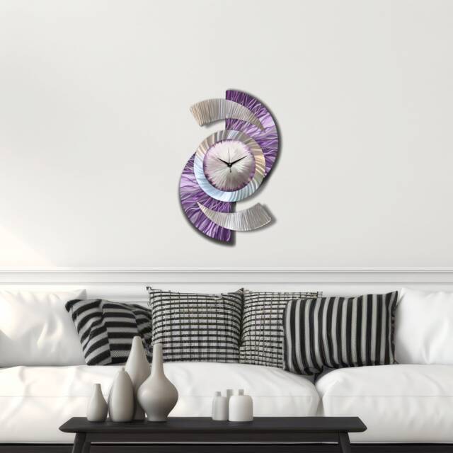 Unique Silver Wall Clock - Large Modern Metal Timepiece, Unusual Sculptural Art Decor - image 1
