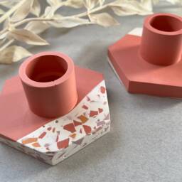 Handmade Terrazzo Jesmonite Hexagon Candle Holder Eco Resin Homeware - thumbnail 2