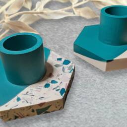 Handmade Terrazzo Jesmonite Hexagon Candle Holder Eco Resin Homeware - thumbnail 3