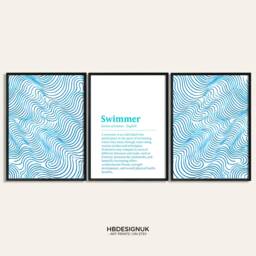 Swimming Print Set - 3 Posters - Gift For Swimmer Abstract Swim Art Pool Wall Artwork Minimalist Definition Prints Blue - thumbnail 2