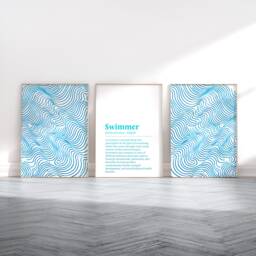 Swimming Print Set - 3 Posters - Gift For Swimmer Abstract Swim Art Pool Wall Artwork Minimalist Definition Prints Blue - thumbnail 1
