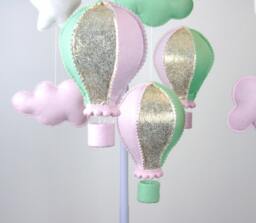 Baby Mobile, Hot Air Balloon Girl Mint, Gold, Pink Nursery Decor, Ready To Ship, Gift Packaging - thumbnail 1