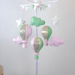 Baby Mobile, Hot Air Balloon Girl Mint, Gold, Pink Nursery Decor, Ready To Ship, Gift Packaging - thumbnail 2