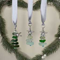 Handmade Stacked Sea Glass Christmas Tree Decoration, Starfish Charm - thumbnail 1