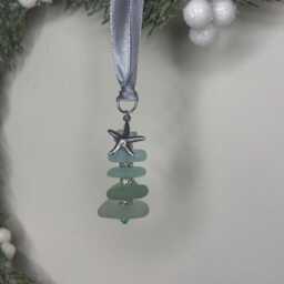 Handmade Stacked Sea Glass Christmas Tree Decoration, Starfish Charm - thumbnail 3