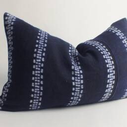 Boho Sofa Cushions Hmong Pillow Case Ethnic Fabric Vintage Hemp Accent Throw Cushion Cover, Hand Woven Navy Blue Scatter - thumbnail 2