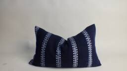 Boho Sofa Cushions Hmong Pillow Case Ethnic Fabric Vintage Hemp Accent Throw Cushion Cover, Hand Woven Navy Blue Scatter - thumbnail 1