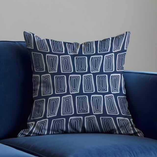 Navy Blue Abstract Geometric Cushion Cover, Modern Rectangle Pattern Pillow Case, Contemporary Home Decor, Any Size Cover - image 1