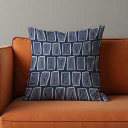 Navy Blue Abstract Geometric Cushion Cover, Modern Rectangle Pattern Pillow Case, Contemporary Home Decor, Any Size Cover - thumbnail 4