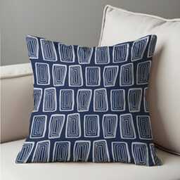 Navy Blue Abstract Geometric Cushion Cover, Modern Rectangle Pattern Pillow Case, Contemporary Home Decor, Any Size Cover - thumbnail 2