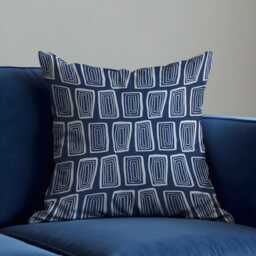 Navy Blue Abstract Geometric Cushion Cover, Modern Rectangle Pattern Pillow Case, Contemporary Home Decor, Any Size Cover - thumbnail 1