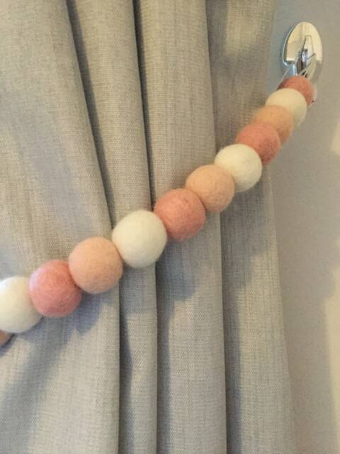 Peach Felt Ball Curtain Tie Back Wool Pom Decor - image 1