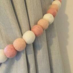 Peach Felt Ball Curtain Tie Back Wool Pom Decor - thumbnail 2
