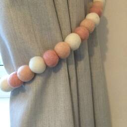 Peach Felt Ball Curtain Tie Back Wool Pom Decor - thumbnail 3