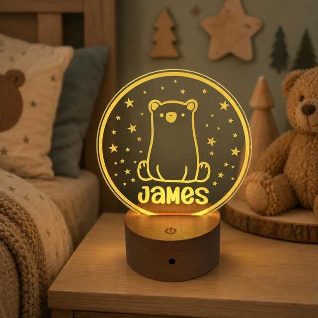 Personalised Bear Night Light - Custom Name Kids Lamp Nursery Led Colour Changing Baby Room Decor Gift - image 1