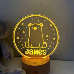 Personalised Bear Night Light - Custom Name Kids Lamp Nursery Led Colour Changing Baby Room Decor Gift - thumbnail 3
