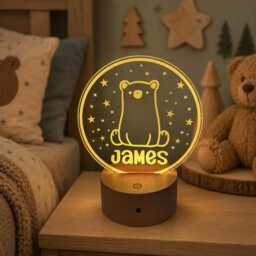 Personalised Bear Night Light - Custom Name Kids Lamp Nursery Led Colour Changing Baby Room Decor Gift - thumbnail 1