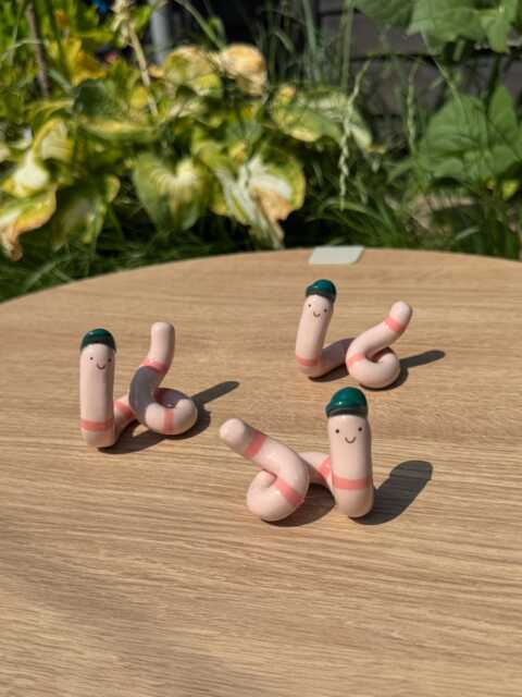 Ceramic Worm With Cap, Randomly Selected Worm, Cute Trinket - image 1