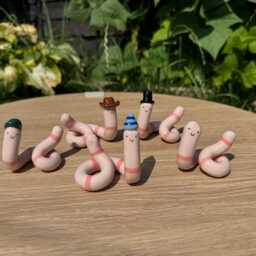 Ceramic Worm With Cap, Randomly Selected Worm, Cute Trinket - thumbnail 4
