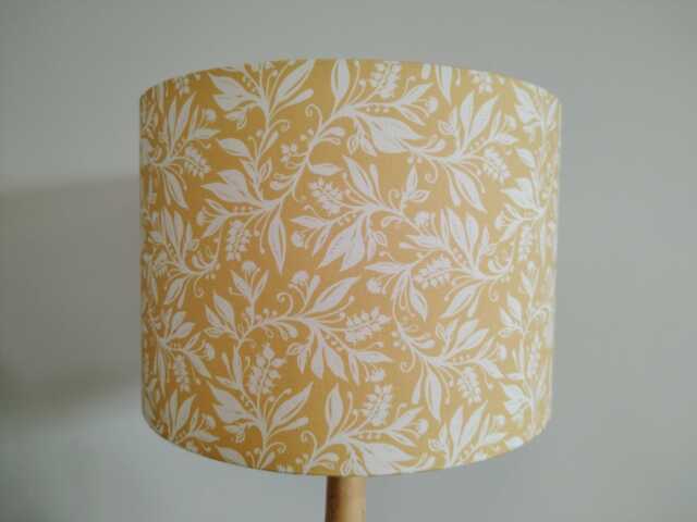 Floral Yellow Lampshade Leaf Woodland Print Leaves Fabric Handmade Cotton Drum Lamp Shade Table Floor Or Ceiling Pendant - Various Sizes - image 1