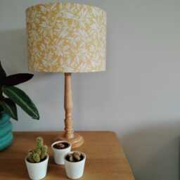 Yellow Flowers Lampshade Woodland Leaves Pattern Leaf Cotton Fabric Handmade Drum Lamp Shade Table Floor Or Ceiling Pendant - Various Sizes - thumbnail 3